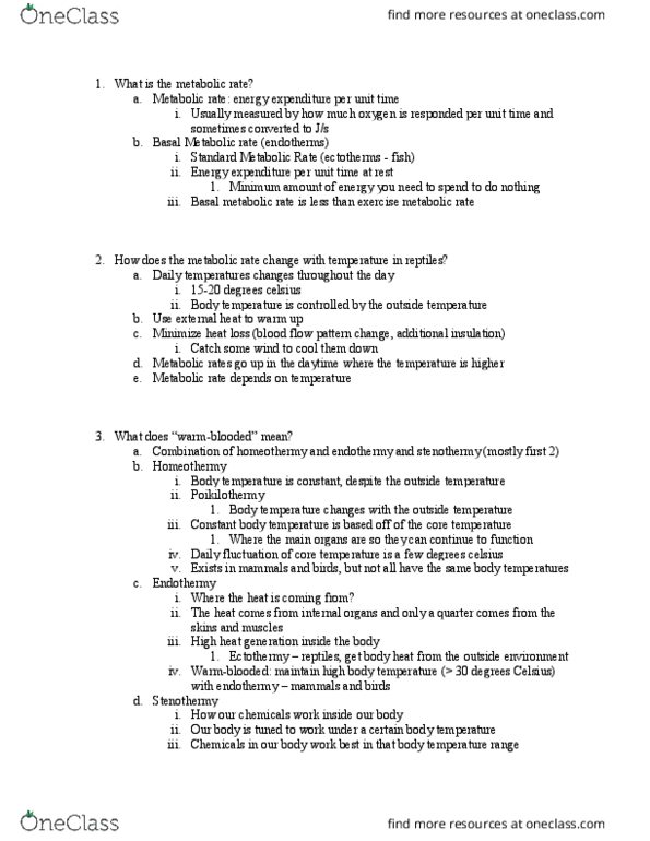 GEL 12 Lecture Notes - Lecture 14: Basal Metabolic Rate, Homeothermy, Poikilotherm thumbnail