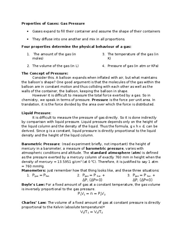 CHEM 499 Lecture Notes - Ideal Gas, Atmosphere (Unit), Pneumatic Trough thumbnail