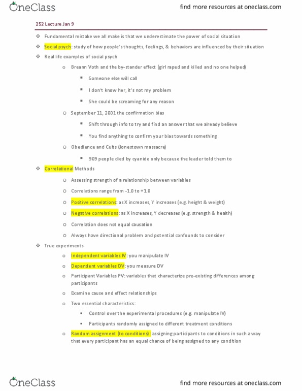 PSYO 252 Lecture Notes - Lecture 1: Confirmation Bias, Dependent And Independent Variables, Internal Validity thumbnail