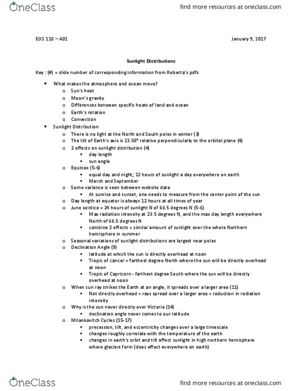 EOS 110 Lecture Notes - Lecture 2: Daytime, Radiant Intensity, Declination thumbnail