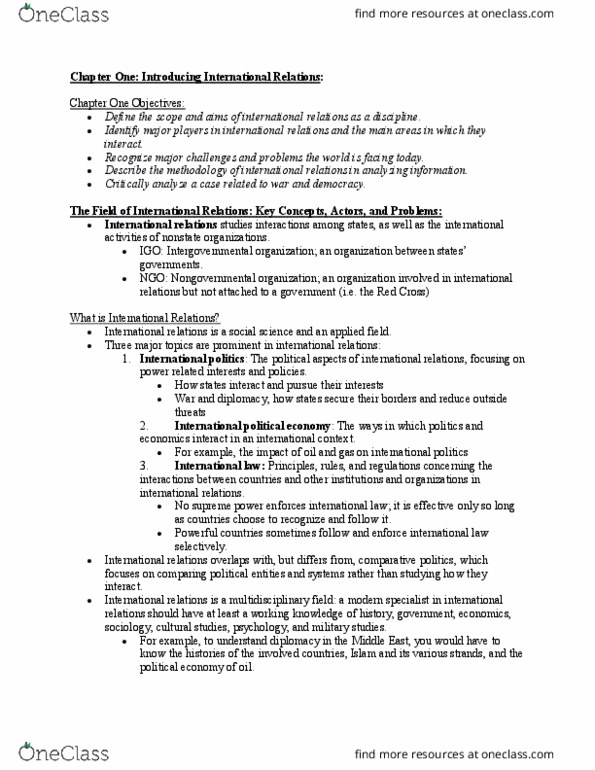 GOVT 132 Chapter Notes - Chapter 1: International Political Economy, Non-Governmental Organization, Nuclear Proliferation thumbnail