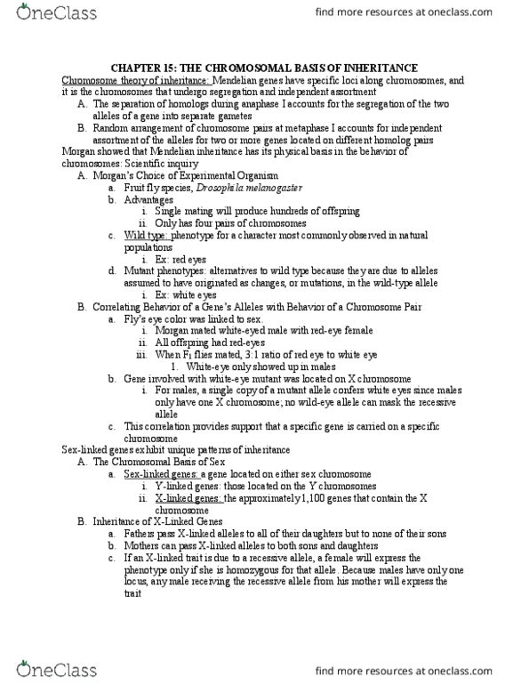 BIL 150 Lecture Notes - Lecture 15: X-Inactivation, Barr Body, Y Chromosome thumbnail