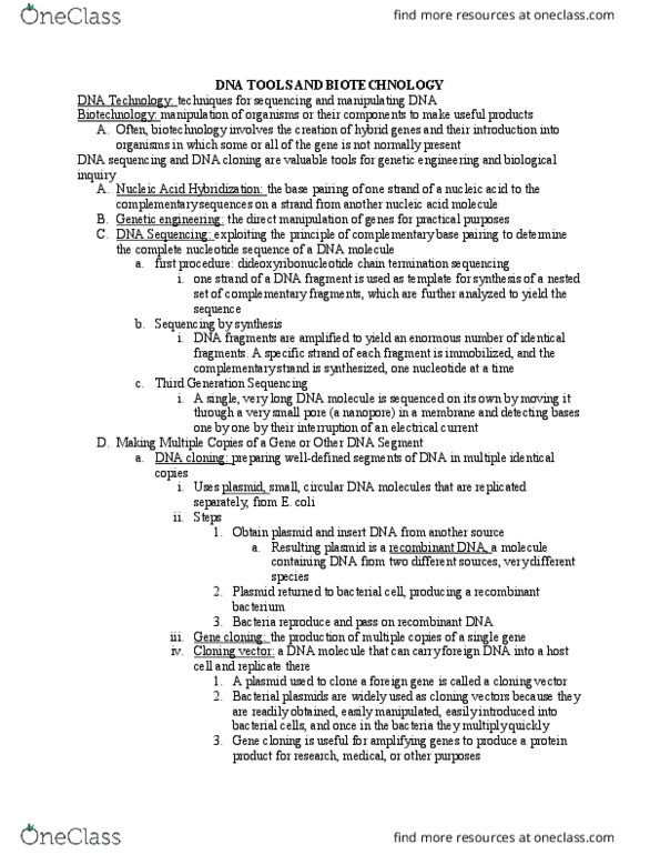 BIL 150 Lecture Notes - Lecture 20: Molecular Cloning, Reverse Transcriptase, Dna Microarray thumbnail