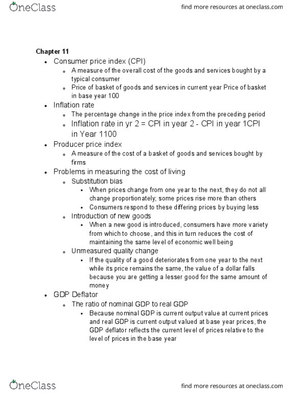 ECON 103 Chapter Notes - Chapter 11: Price Level, Gdp Deflator, The Automatic thumbnail