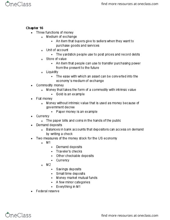 ECON 103 Chapter Notes - Chapter 16.1: Commodity Money, Money Multiplier, Reserve Requirement thumbnail