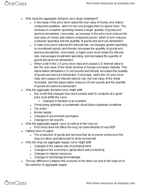 ECON 103 Chapter Notes - Chapter 20.2: Aggregate Supply, Aggregate Demand, Price Level thumbnail