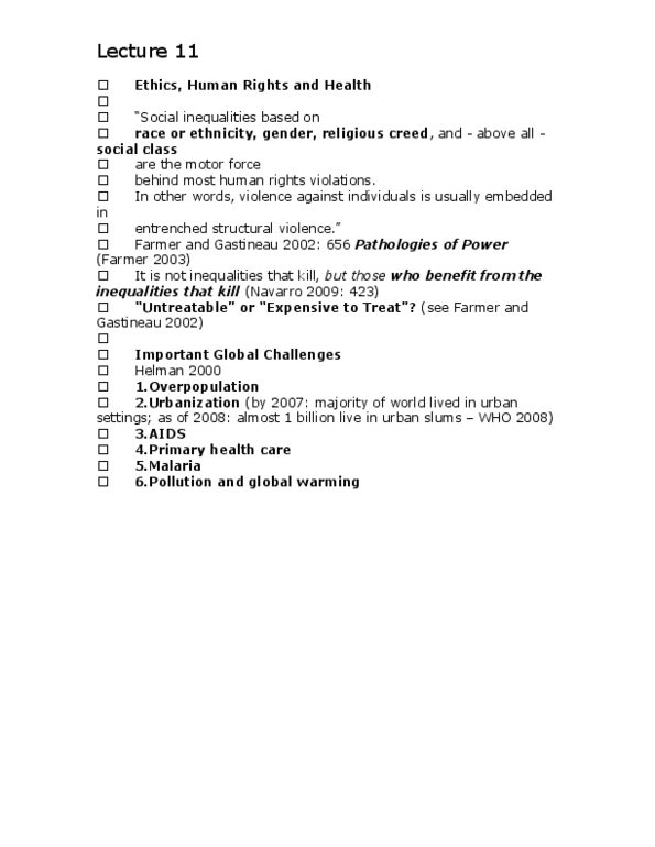 HLTC05H3 Lecture Notes - Lecture 11: Structural Inequality, Drug Resistance, Millennium Development Goals thumbnail