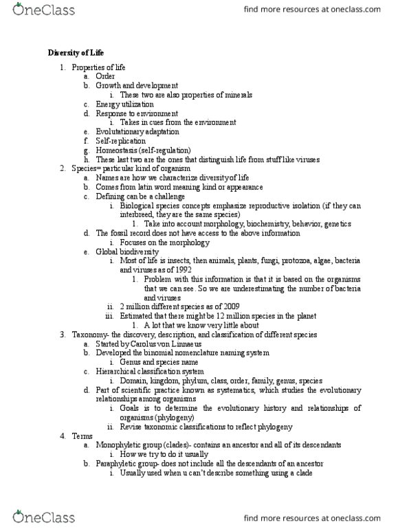 GSC 111 Lecture Notes - Lecture 2: Radiolaria, Binomial Nomenclature, Plankton thumbnail