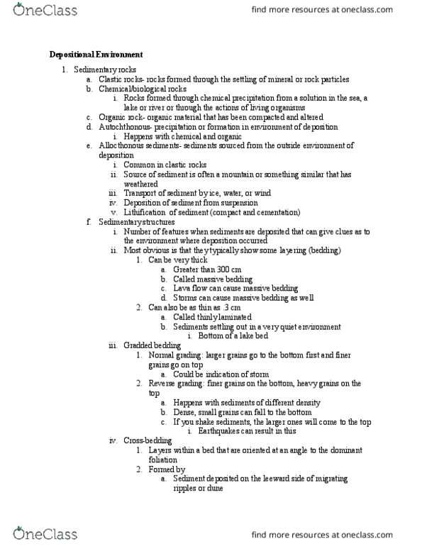 GSC 111 Lecture Notes - Lecture 6: Depositional Environment, Ripple Marks, Mudcrack thumbnail