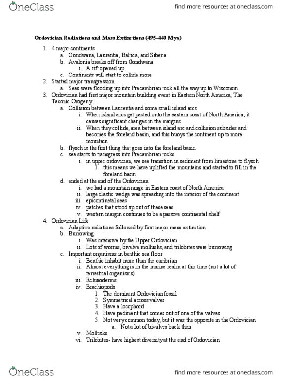 GSC 111 Lecture Notes - Lecture 14: Rugosa, Taconic Orogeny, Tabulata thumbnail