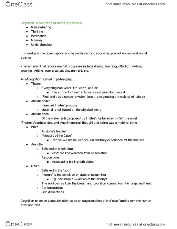 PSYC 221 Lecture Notes - Lecture 1: Arche, Dime (United States Coin), Anaximander thumbnail