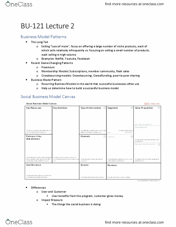 BU121 Lecture Notes - Lecture 2: Business Model Canvas, Social Business, Crowdsourcing thumbnail