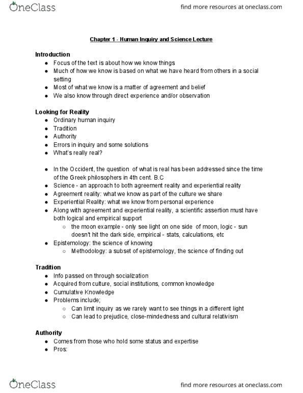 SLGY 2232 Chapter Notes - Chapter 1 : Cultural Relativism, Social Theory, Data Analysis thumbnail