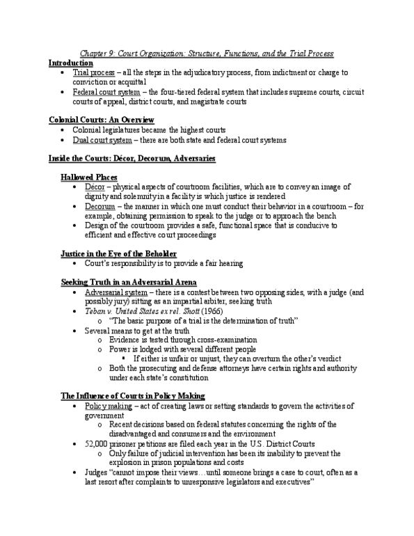 CRJ 104 Chapter Notes - Chapter 9: United States Courts Of Appeals, Nolo Contendere, Grand Jury thumbnail