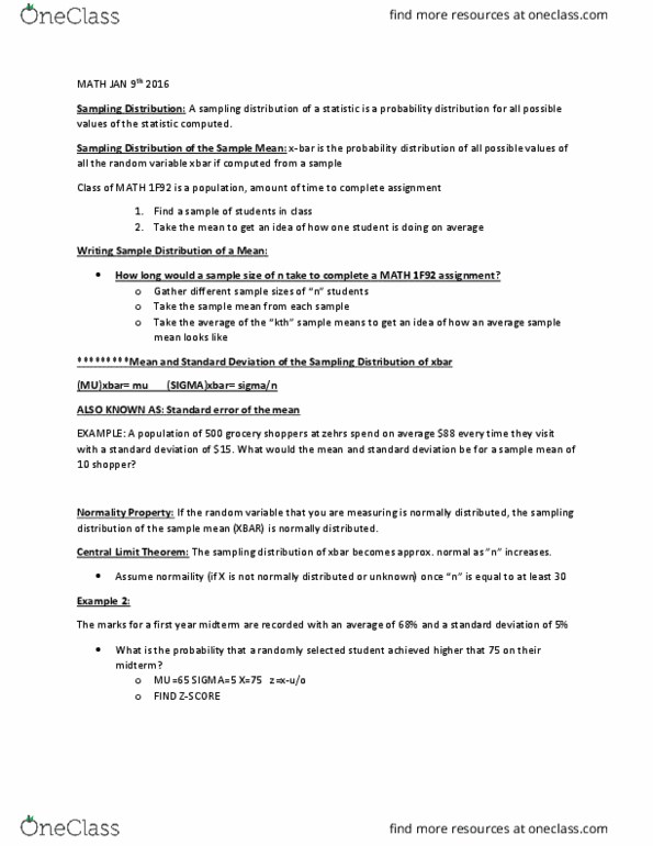 MATH 1F92 Lecture Notes - Lecture 1: Sampling Distribution, Standard Deviation, Random Variable thumbnail