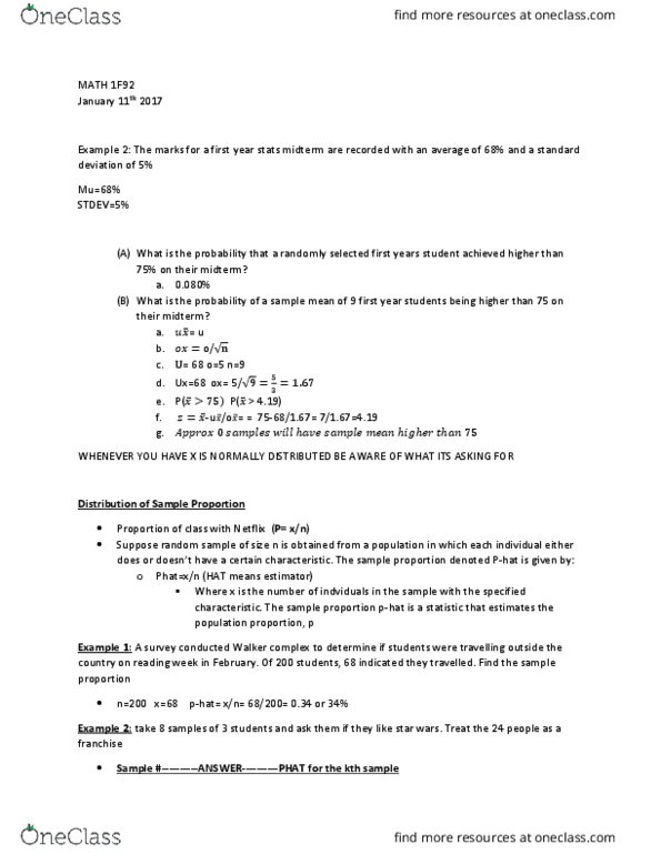 MATH 1F92 Lecture Notes - Lecture 2: Sampling Distribution, Netflix, Standard Deviation thumbnail