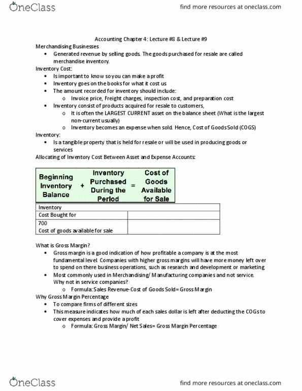 ACCOUNTG 221 Lecture Notes - Lecture 8: Gross Margin, Income Statement thumbnail