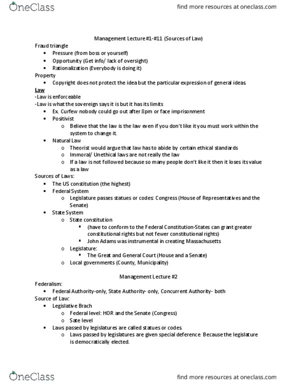 MANAGMNT 260 Lecture Notes - Lecture 1: Federal-Question Jurisdiction, Concurrent Jurisdiction, Precedent thumbnail