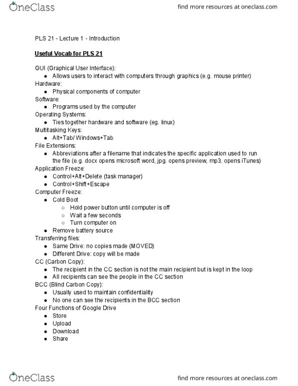 PLS 21 Lecture Notes - Lecture 1: Graphical User Interface, Alt-Tab, Microsoft Word thumbnail