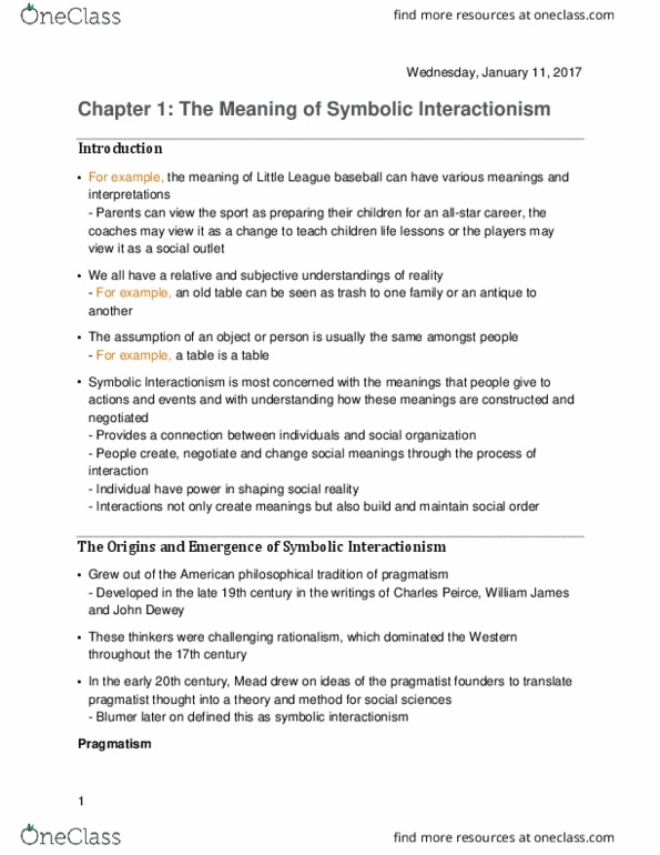 SOCPSY 2M03 Chapter Notes - Chapter 1: George Herbert Mead, Symbolic Interactionism, Herbert Blumer thumbnail