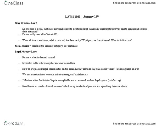 LAWS 1000 Lecture Notes - Lecture 2: Actus Reus, Donald Marshall, Jr., Mens Rea thumbnail