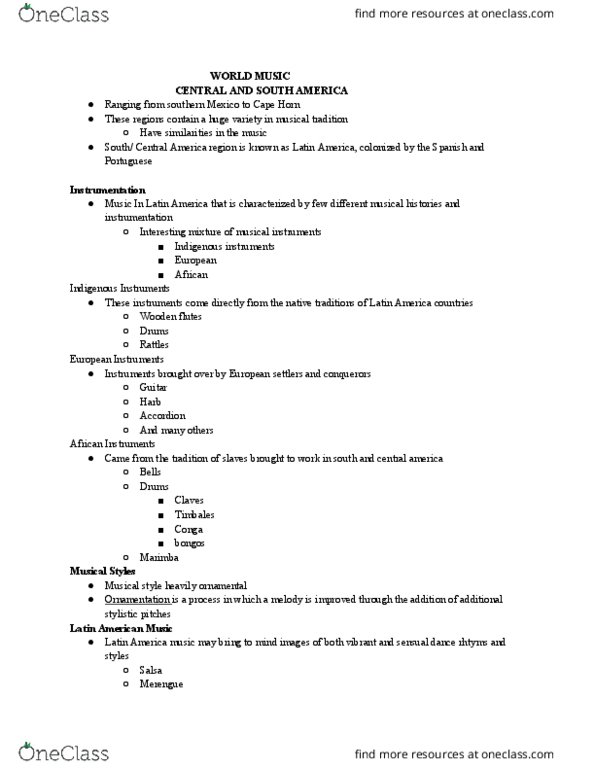 MUS 121 Lecture Notes - Lecture 3: Cape Horn, Timbales, Accordion thumbnail