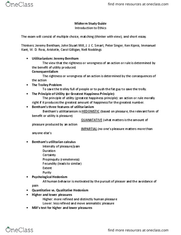 BIOLOGY 361 Lecture Notes - Lecture 1: John Stuart Mill, Trolley Problem, Jeremy Bentham thumbnail