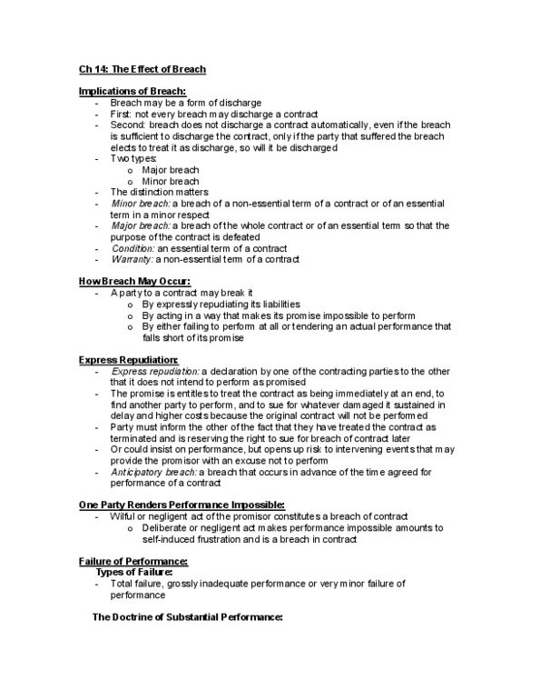 COMMERCE 4SD3 Chapter Notes - Chapter 14: Standard Form Contract, Rescission thumbnail