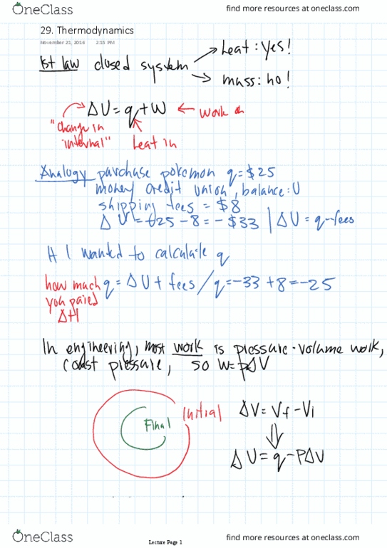 APS110H1 Lecture Notes - Lecture 29: Thermodynamics thumbnail
