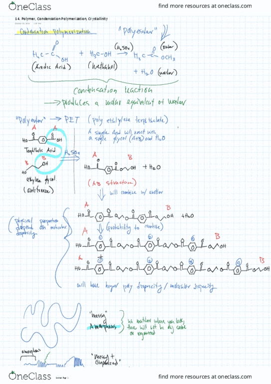 APS110H1 Lecture Notes - Lecture 14: Polymerization, Crystallinity thumbnail