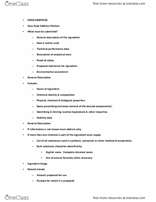 FSN 436 Lecture Notes - Lecture 9: National Environmental Policy Act, Food Additive, Flavor thumbnail