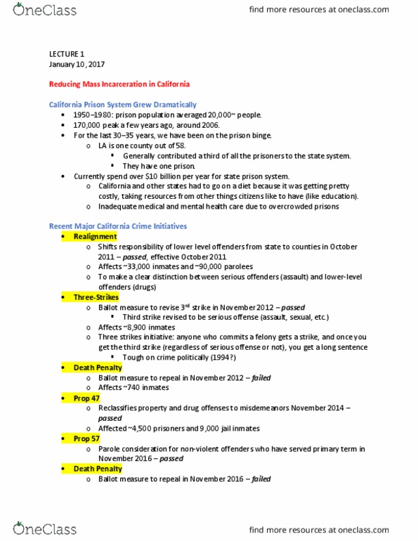 CRM/LAW C115 Lecture 1: Reducing Mass Incarceration in California (pt. 1) (01/10/17) thumbnail