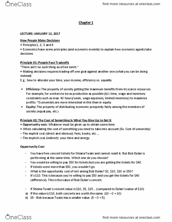 ECO 1104 Lecture Notes - Lecture 2: Opportunity Cost, Business Cycle, Comparative Advantage thumbnail