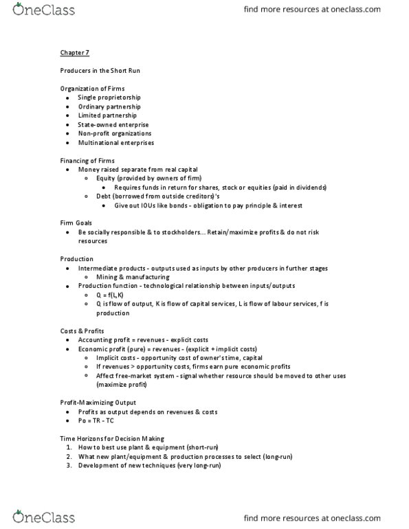 ECON 111 Lecture Notes - Lecture 8: Constant Capital, Average Variable Cost, Average Cost thumbnail