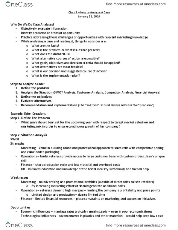 COMM 131 Lecture Notes - Lecture 3: Swot Analysis, Marketing Mix thumbnail