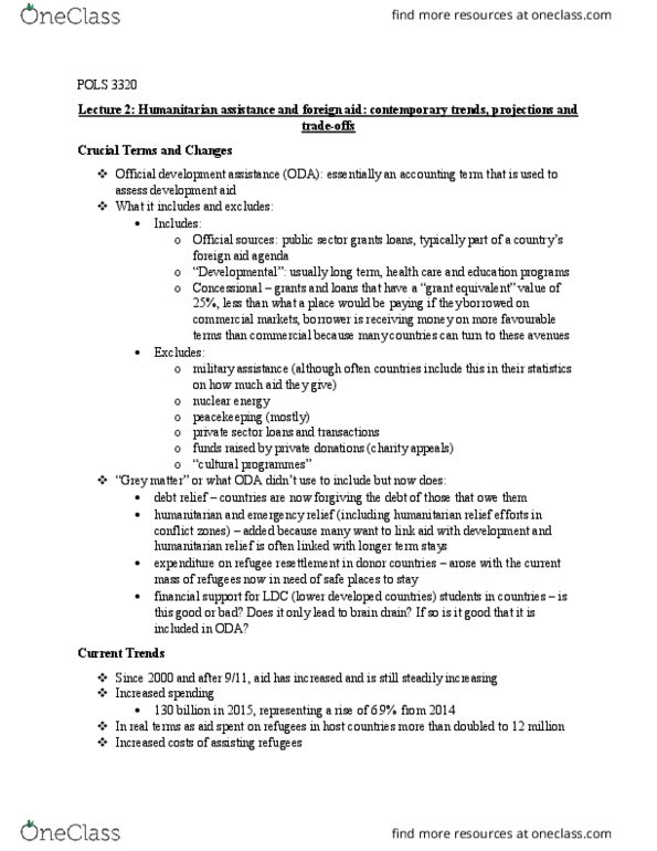 POLS 3320 Lecture Notes - Lecture 2: Official Development Assistance, Gross National Income, Debt Relief thumbnail