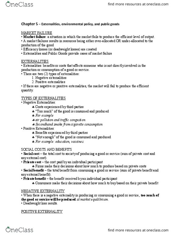 ECON101 Lecture Notes - Lecture 5: Ronald Coase, Coase Theorem, Deadweight Loss thumbnail