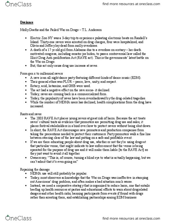 SOCI201 Lecture Notes - Lecture 10: Joe Biden, Plur, Ketamine thumbnail
