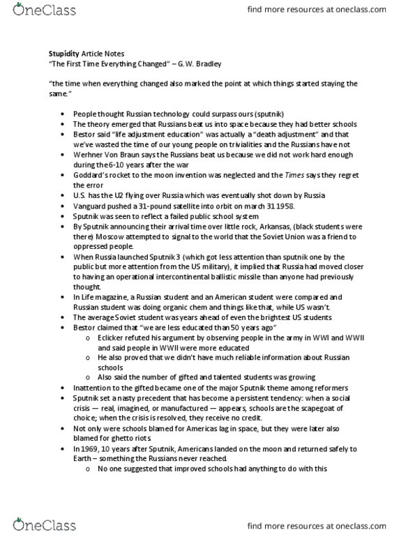 SOCI201 Lecture Notes - Lecture 18: Intercontinental Ballistic Missile, Louis V. Gerstner Jr., Sputnik 3 thumbnail