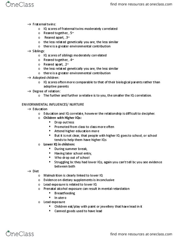 PSYC 102 Lecture Notes - Lecture 5: Twin, Intellectual Disability, Breastfeeding thumbnail