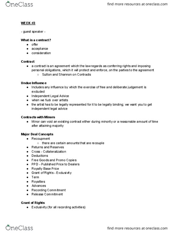 RTA 927 Lecture 3: Contracts, Undue Influence, Major Deal Concepts, Advances, Royalties, & Reserves thumbnail