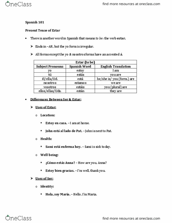 SPA 101 Lecture 7: Present Tense of Estar thumbnail