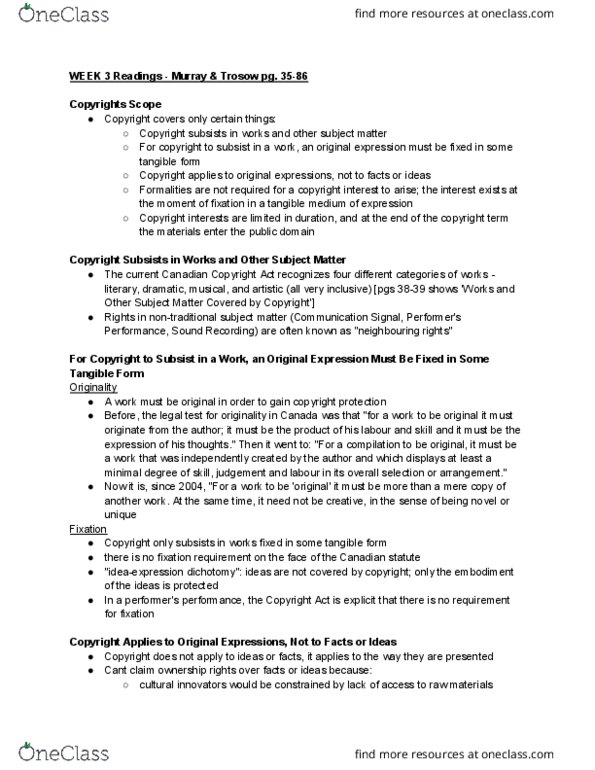 CRI 200 Chapter Notes - Chapter -: Copyright Term, Related Rights, Sound Recording And Reproduction thumbnail