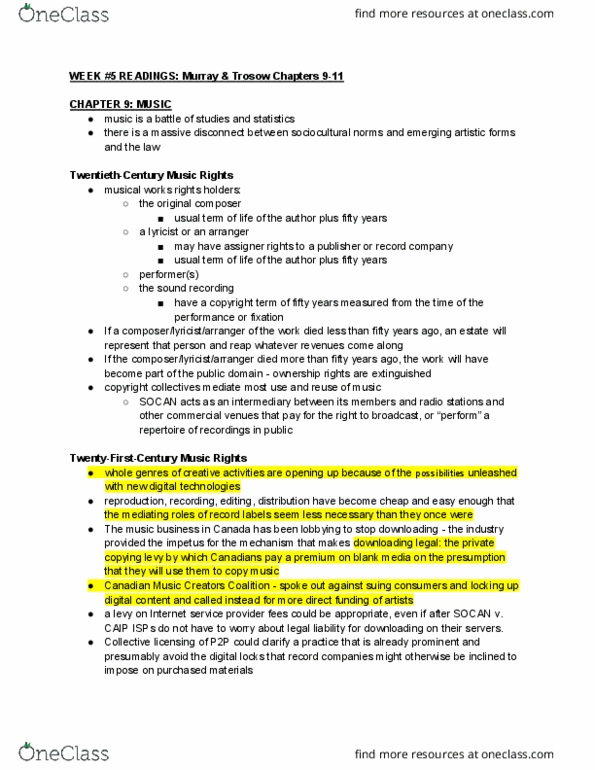 CRI 200 Chapter Notes - Chapter 9-11: Private Copying Levy, Deep Linking, Internet Service Provider thumbnail