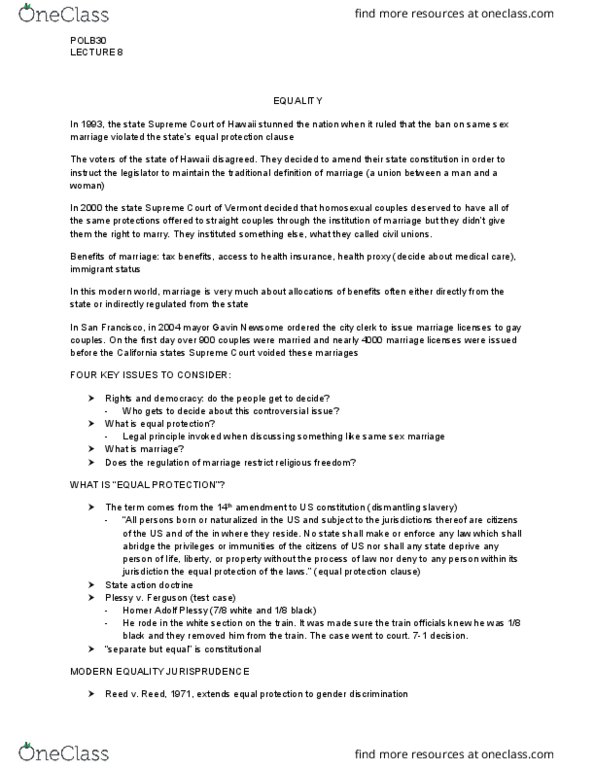 POLB30H3 Lecture Notes - Lecture 8: Strict Scrutiny, Intermediate Scrutiny, Suspect Classification thumbnail