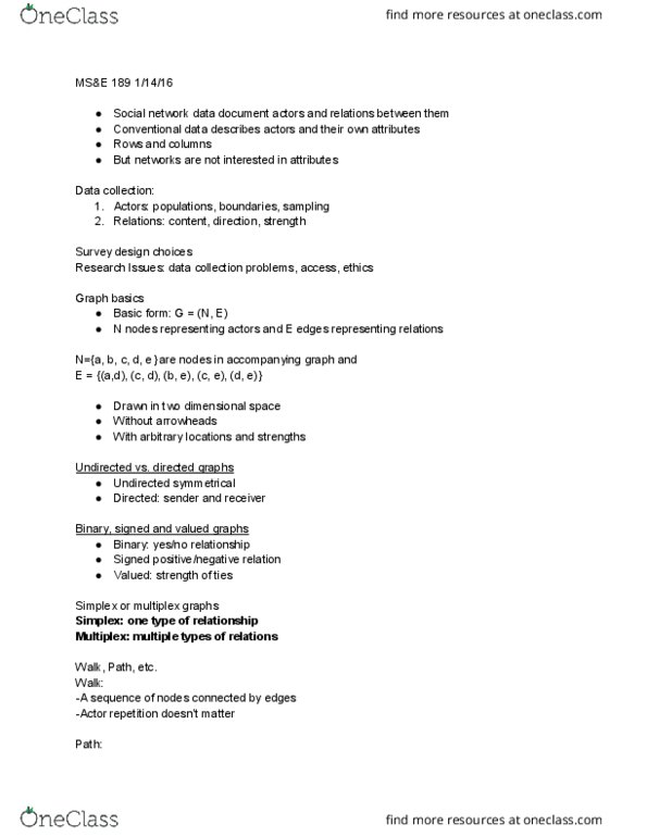 MS&E 189 Lecture Notes - Lecture 4: Social Network, Matrix Multiplication thumbnail