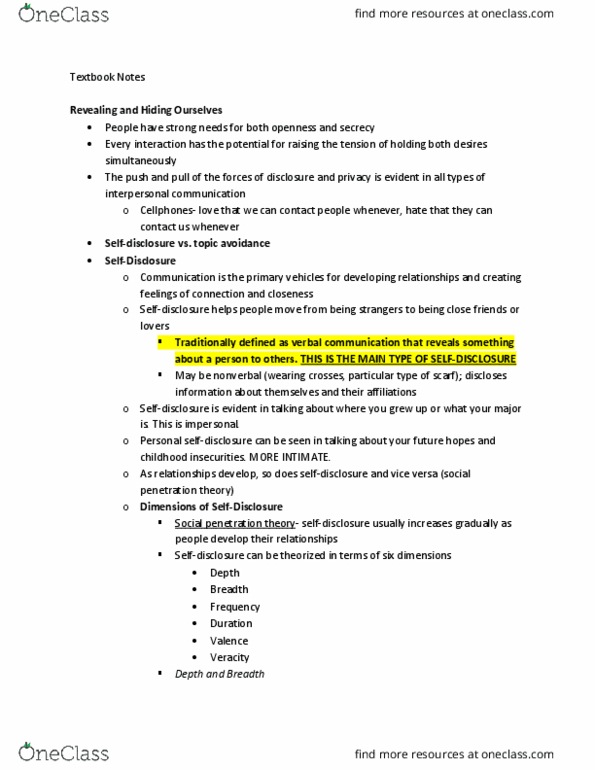 COMM330 Chapter Notes - Chapter p. 80-392: Social Penetration Theory, Interpersonal Communication, Social Network thumbnail