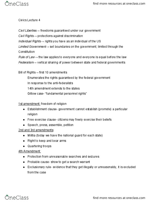 ECON102 Lecture Notes - Lecture 4: Fourteenth Amendment To The United States Constitution, First Amendment To The United States Constitution, Exclusionary Rule thumbnail
