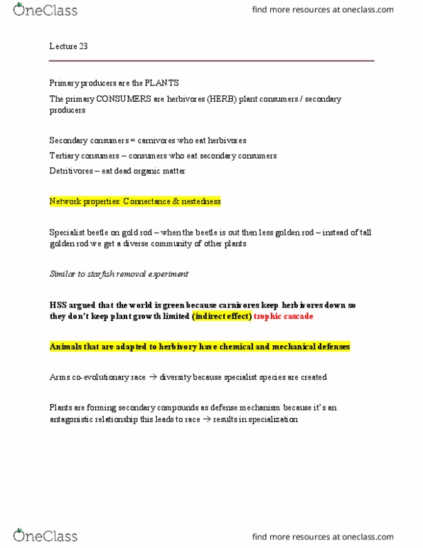 BIO120H1 Lecture Notes - Lecture 23: Trophic Cascade, Goldenrod, Detritivore thumbnail