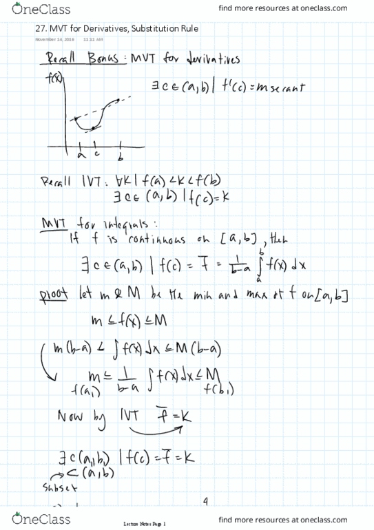 MAT186H1 Lecture 27: 27. MVT for Derivatives, Substitution Rule thumbnail